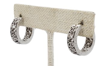 Ladies Tacori Sterling Silver 925 & Cubic Zirconia Pierced Small Hoop Earrings