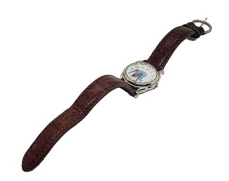 Vintage The Disney Store Japan Winnie The Pooh Eeyore Battery Operated Watch With Leather Strap