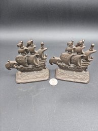 Early Vintage 1928 Cast Iron Pirate Galleon Bookends