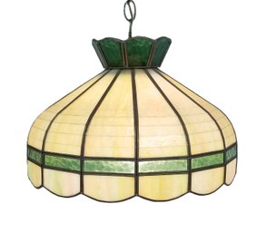 Rare Vintage Scored And Bend Yellow & Green Slag Glass Hanging Lamp