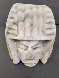 Vintage Native American Or Mesoamerican Stone Carving - Man's Face With Headdress