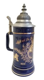 Vintage Cobalt Blue & Gold Painted German Beer Stein God Be With You, Land Of Bavaria Made In Germany