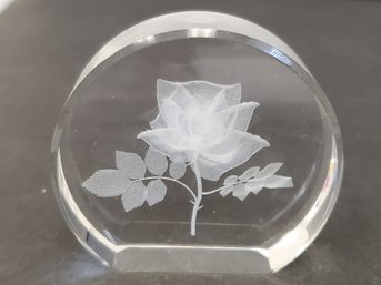 Vintage Clear Crystal Laser Engraved Rose Figurine