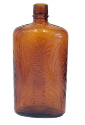 Vintage 1930s Guggenheim American Rye Whiskey Amber Glass Embossed Bottle