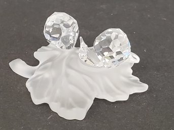 Retired 2008 Swarovski Austria Crystal Two Baby Snail On Vine Leaf In The Secret Garden Signed No Box Or COA