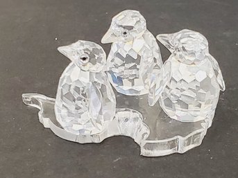 Retired Swarovski Austria Crystal Three Baby Penguins On Ice Figurines - No Box Or COA