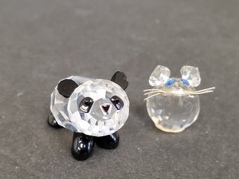 Two Miniature Crystal Figurines - Swarovski Baby Panda Bear Cub & Tiny Mouse
