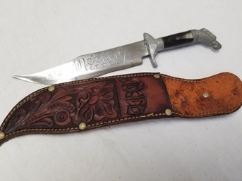 Vintage Souvenir Mexican Engraved Bowie Knife W/ Sheath