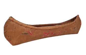 Vintage Handmade Birch Bark Miniature Canoe 12'