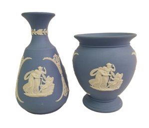 Small Vintage Wedgwood Blue Jasperware Bud Vase & Pot Vase - Made In England