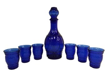 Vintage 1930's Maryland Glass Company Cobalt Blue Ring Of Rings Decanter Set