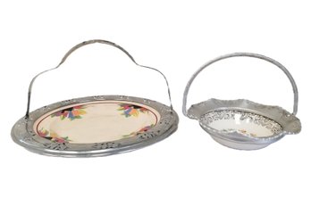 Vintage Farberware Art Deco Chrome & Aluminum Handled Dish & Bowl Umbertone Leigh Potteries