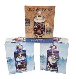 1999 Budweiser American Bald Eagle Spring, Winter Steins And Gray Wolf  Stein New