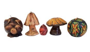Vintage Wax Candles: Mushroom, Tree With Squirrel, Pig, Egg & Floral Ball