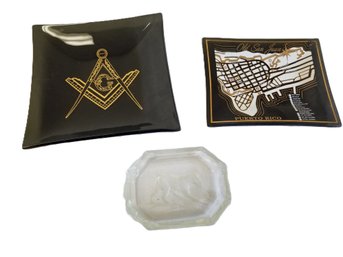 Trio Of Vintage Trinket Dishes - Including Freemason Masonic, Travel & More