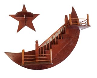 Vintage 1950s Wood Crescent Moon Wall Shelf Stairway With Star Shelf
