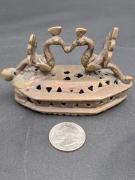 Rare Antique Indian Figural Dual Peacock Foot Scrubber