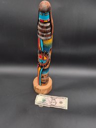 Large HOPI INDIAN Polychrome Carved Wood Kachina Doll- Signed J.T.