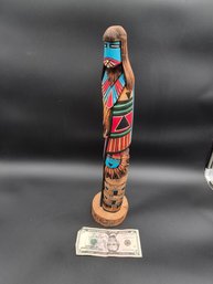 Native American HOPI INDIAN Polychrome Carved Wood Kachina Doll- Signed J.T.