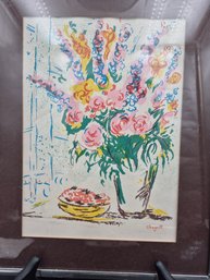 Marc Chagall Floral Still Life Print, Titled 'Flower In Vase With Bowl Of Cherries'- 3rd Party Shipping