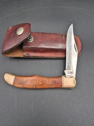 Vintage Kabar Model 1183 Single Blade Folding Knife With Sheath