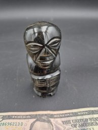 Vintage Carved Black Obsidian Aztec Sculpture