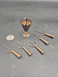 Vintage Mexican Sterling Silver Umbrella Form Holder With 5 Cocktail Picks
