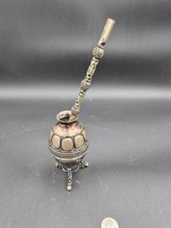 Antique Argentinian Silver Yerba Mate Cup And Bombilla Straw
