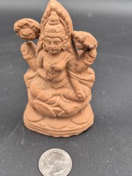 Vintage Hindu Goddess Lakshmi Terra Cotta Clay Statue