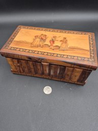 Antique Italian Book Form Trick Box With Marquetry Top