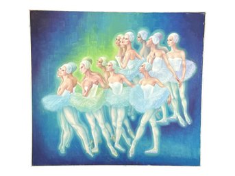 Large Painting White Strip Dance Signed Ingrid Walker