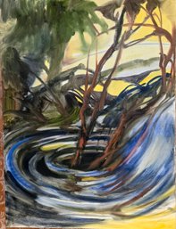 Original Naturalistic Oil Painting Of Rushing Stream Signed By Artist Amie Ziner