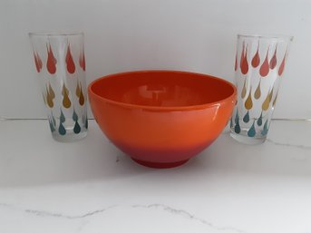 MCM Lot Of 3 Kitchenware Bowl And Glasses