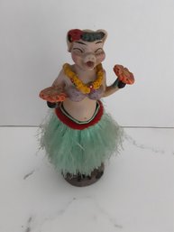 Vintage Hawaiian Hula Girl Bobble Pig Grass Skirt