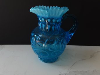 Large Fenton Aqua Blue Opalescent Buttons Pitcher