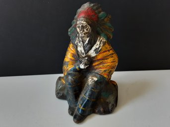 Early 1900's Native American Indian Chief Cast Iron Bank