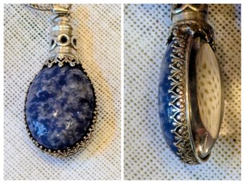 Two Sided Sterling Lapis And Mirrored Glass Pendant- Without Chain