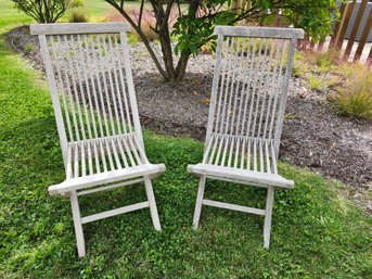 Pair Of Teak Folding Chairs With Timeless Weathered Patina
