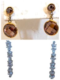Amber Colored Round Cut Crystals With CZ Drops Both Pierced Earrings