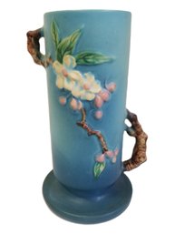 ROSEVILLE POTTERY Apple Blossom #387-9 Double Handled Cylinder Vase