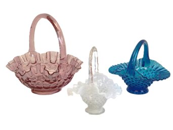Beautiful Set Of 3 Colorful Fenton Glass Baskets