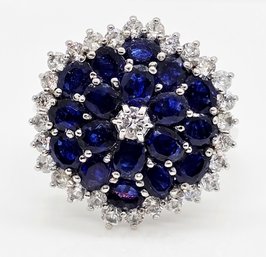 Blue Sapphire, Zircon Ring In Platinum Over Sterling