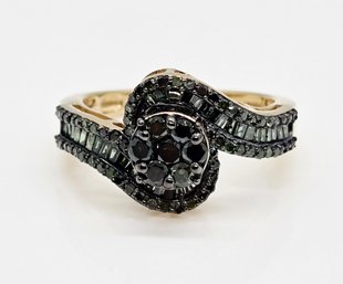 Green Diamond Bypass Ring In Yellow Gold Over Sterling