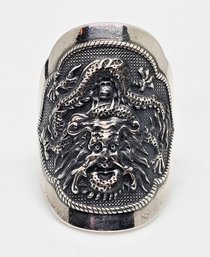 Heavy Dragon Men's Ring In Sterling Silver