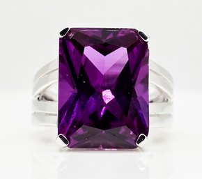 Purple Color Change Sapphire, Rhodium Over Sterling Ring