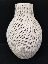 Large Cream Color Basket Weave Ceramic Floor Vase