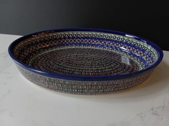 Vintage Polish Pottery Large Casserole Dish
