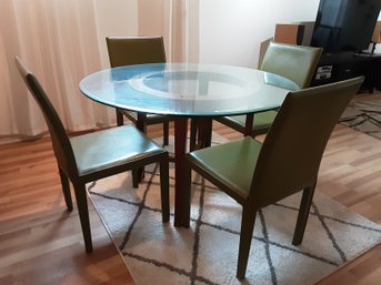 Glass Top Dining Table & Green Chairs