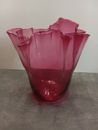 Vintage Cranberry Glass Handkerchief Vase