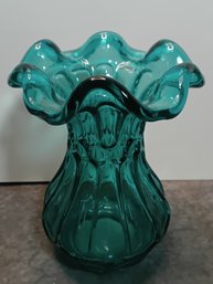 Vintage Fenton Aqua Blue Flute & Dot Glass Vase #13